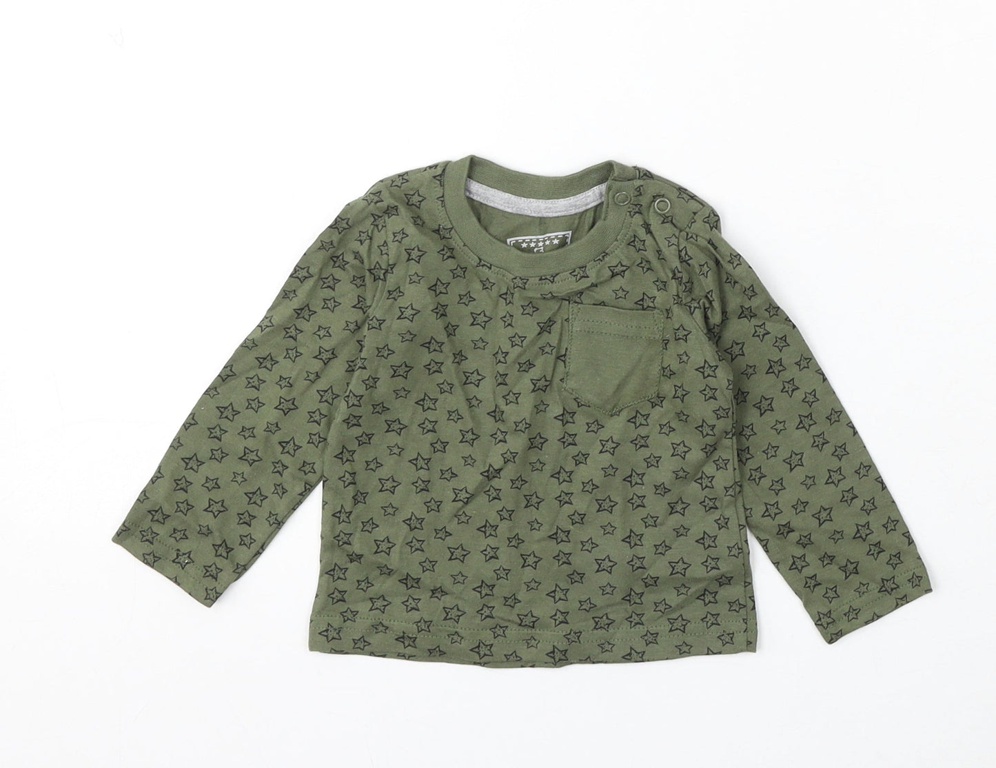 Earlydays Boys Green Geometric Cotton Basic T-Shirt Size 6-9 Months Round Neck - Stars