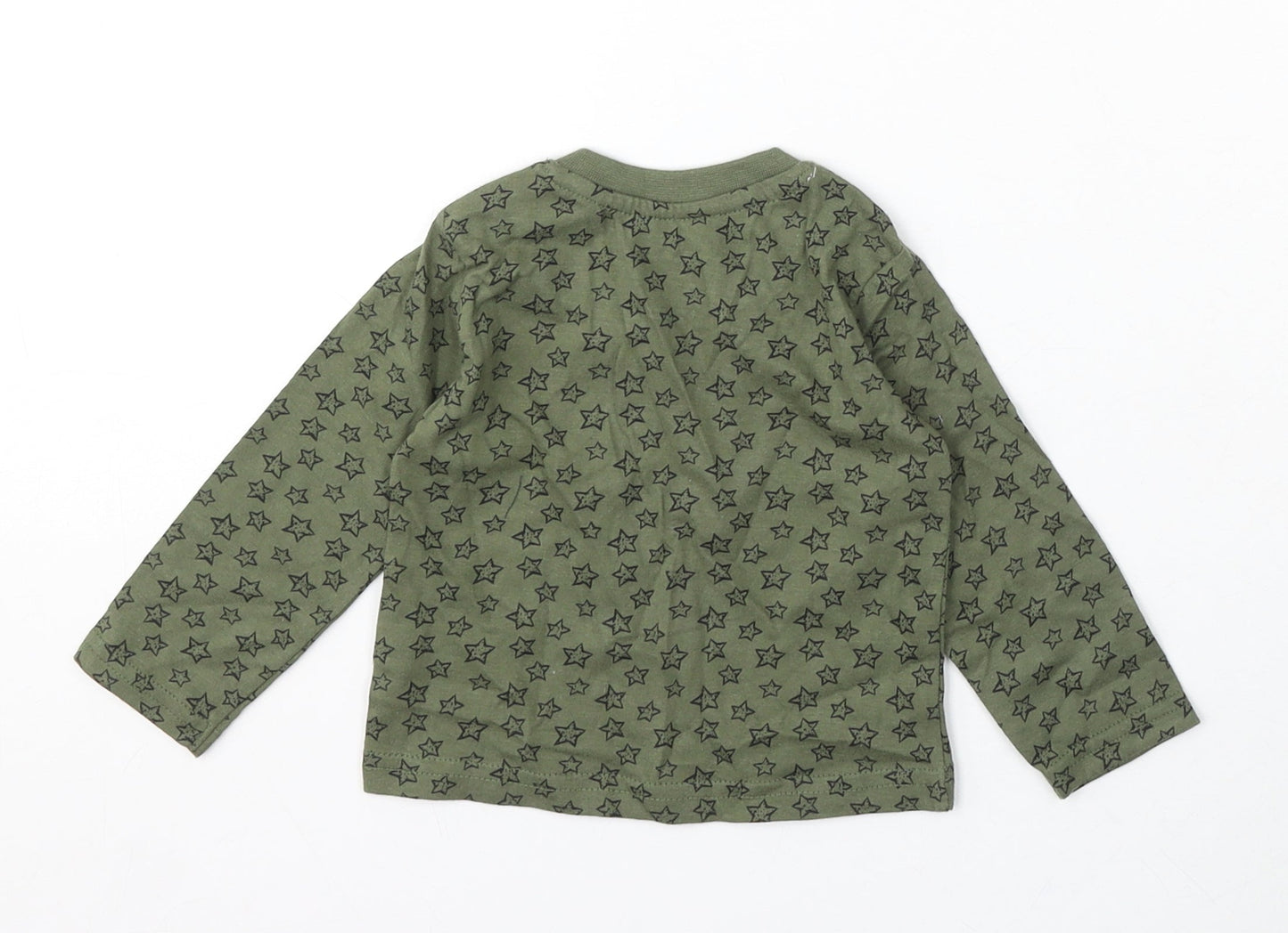 Earlydays Boys Green Geometric Cotton Basic T-Shirt Size 6-9 Months Round Neck - Stars