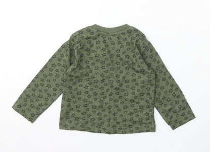 Earlydays Boys Green Geometric Cotton Basic T-Shirt Size 6-9 Months Round Neck - Stars