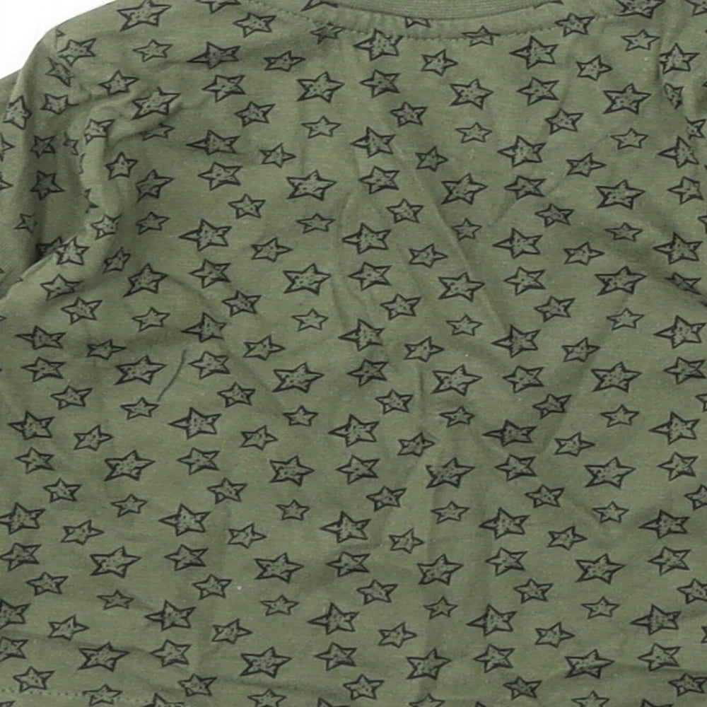 Earlydays Boys Green Geometric Cotton Basic T-Shirt Size 6-9 Months Round Neck - Stars