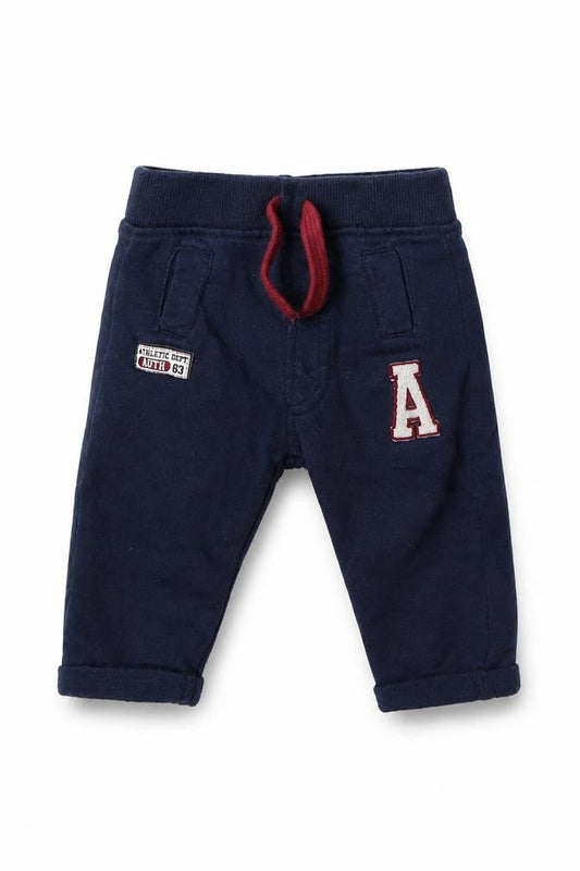 Baby Boys Blue Cotton Jogger Trousers Size 0-3 Months Drawstring