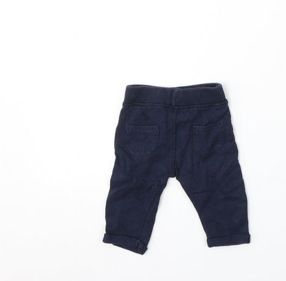Baby Boys Blue Cotton Jogger Trousers Size 0-3 Months Drawstring