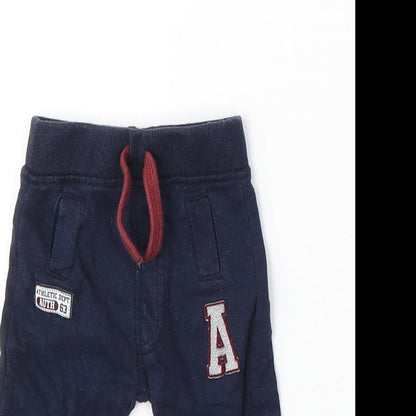 Baby Boys Blue Cotton Jogger Trousers Size 0-3 Months Drawstring