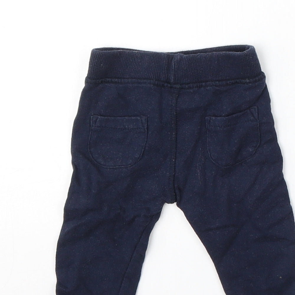 Baby Boys Blue Cotton Jogger Trousers Size 0-3 Months Drawstring