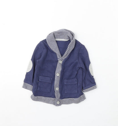 George Boys Blue Striped Cotton Cardigan Jumper Size 3-6 Months Button