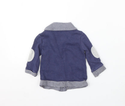 George Boys Blue Striped Cotton Cardigan Jumper Size 3-6 Months Button