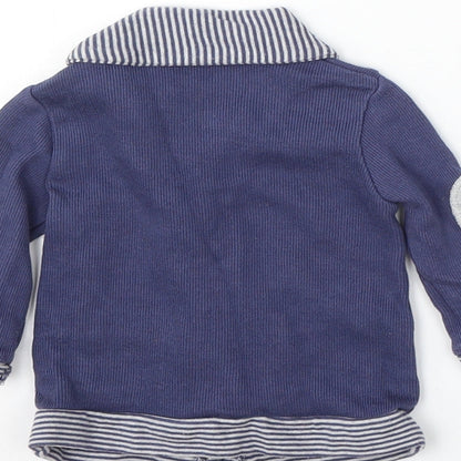 George Boys Blue Striped Cotton Cardigan Jumper Size 3-6 Months Button
