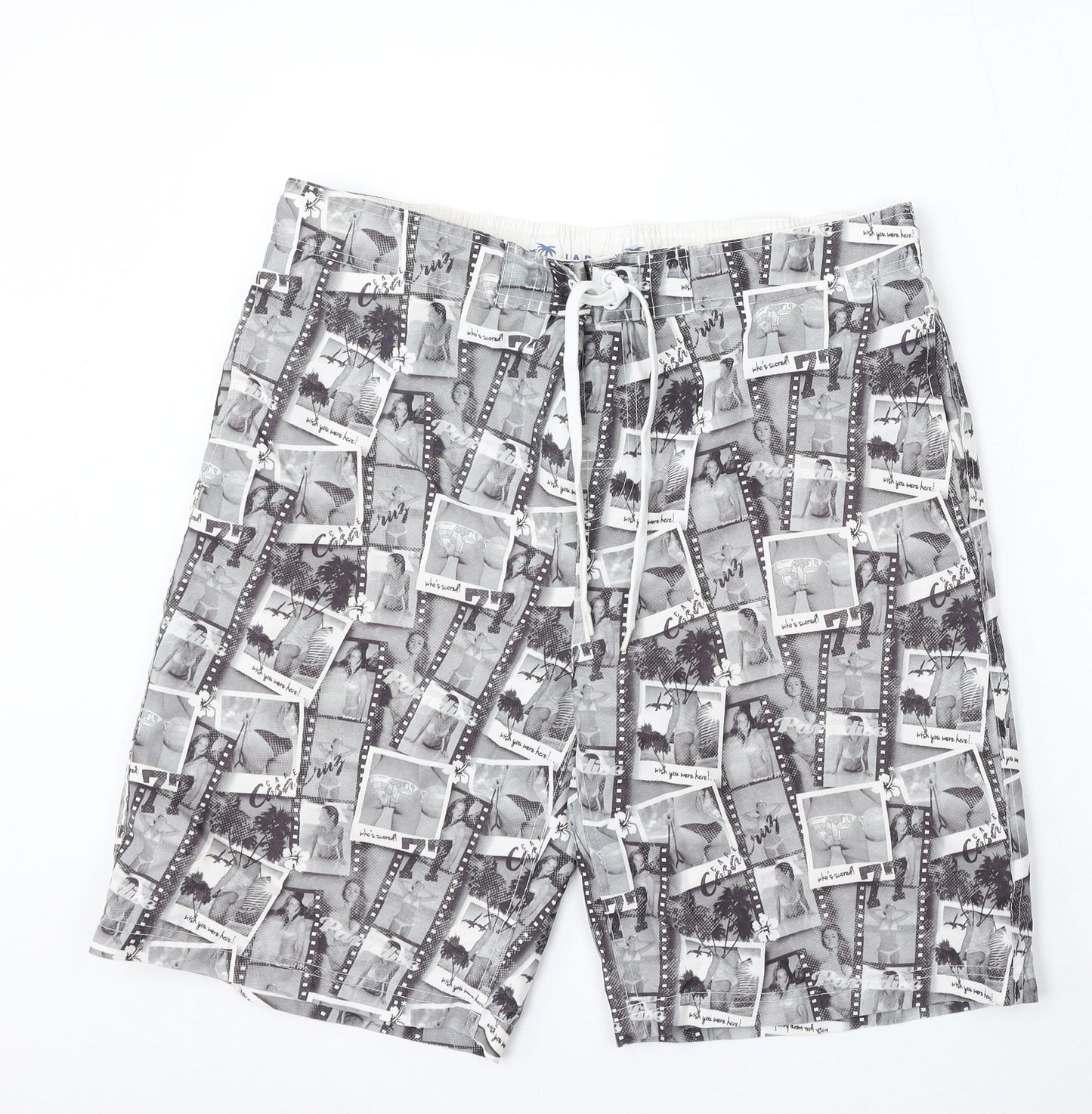 Cedar Wood State Womens Grey Geometric Polyester Sweat Shorts Size L L11 in Regular Drawstring - Swim Shorts