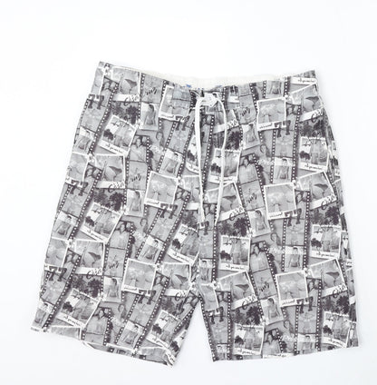 Cedar Wood State Womens Grey Geometric Polyester Sweat Shorts Size L L11 in Regular Drawstring - Swim Shorts