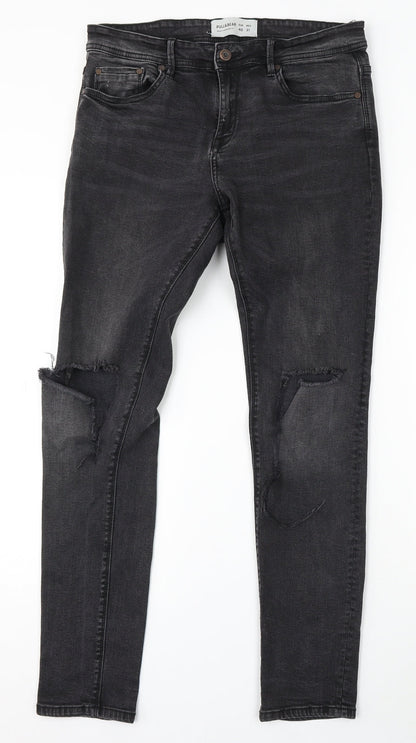 Pull&Bear Womens Black Cotton Skinny Jeans Size 31 in L29 in Regular Button