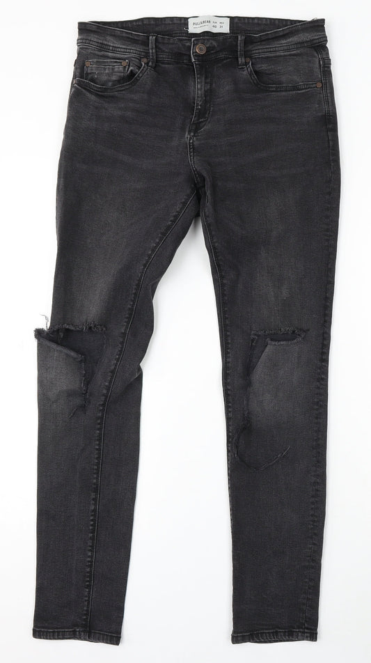 Pull&Bear Womens Black Cotton Skinny Jeans Size 31 in L29 in Regular Button