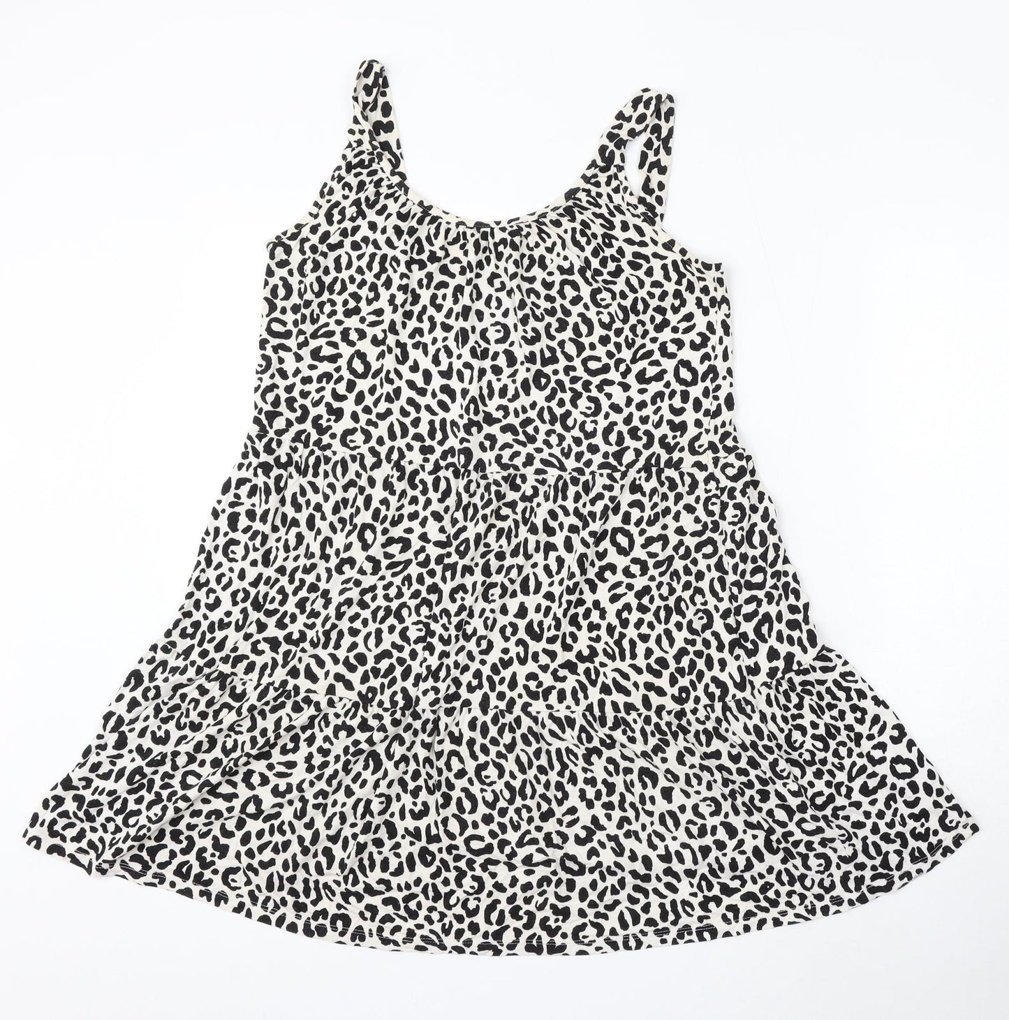 F&F Womens Multicoloured Animal Print Cotton Skater Dress Size 10 Round Neck - Leopard Print