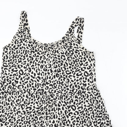 F&F Womens Multicoloured Animal Print Cotton Skater Dress Size 10 Round Neck - Leopard Print
