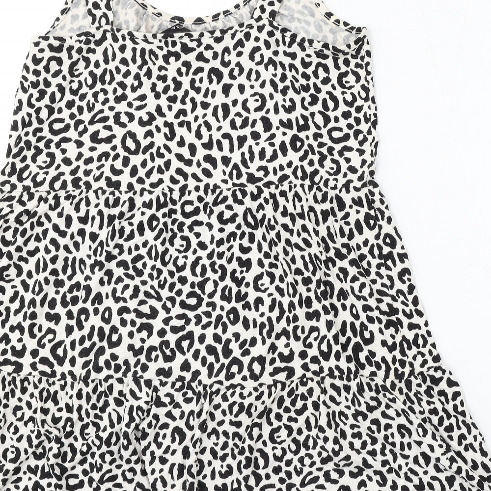 F&F Womens Multicoloured Animal Print Cotton Skater Dress Size 10 Round Neck - Leopard Print
