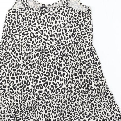 F&F Womens Multicoloured Animal Print Cotton Skater Dress Size 10 Round Neck - Leopard Print