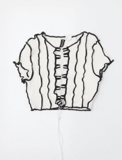 Divided by H&M Womens White Polyester Basic T-Shirt Size S Round Neck