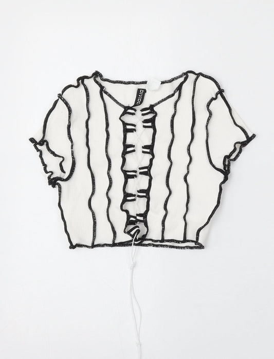 Divided by H&M Womens White Polyester Basic T-Shirt Size S Round Neck