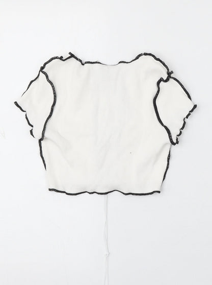 Divided by H&M Womens White Polyester Basic T-Shirt Size S Round Neck