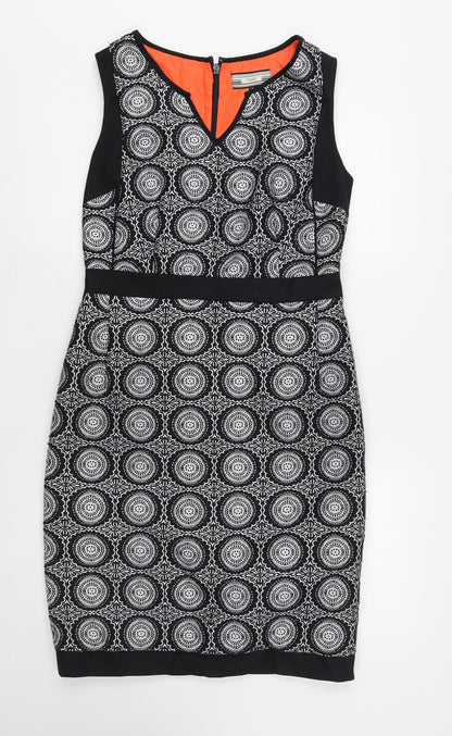 NEXT Womens Black Geometric Polyester Pencil Dress Size 10 V-Neck Zip