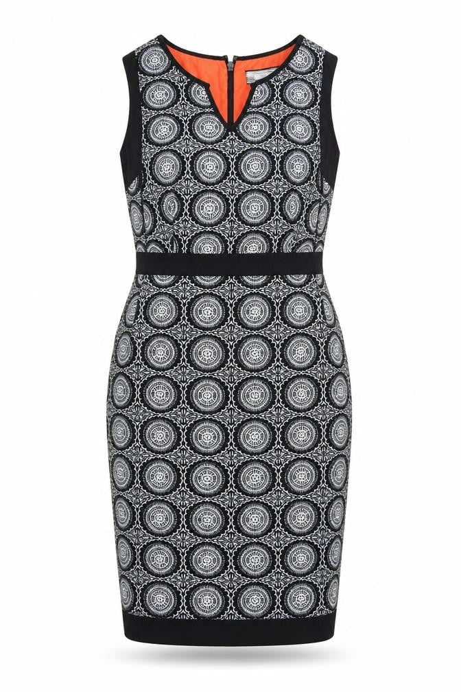 NEXT Womens Black Geometric Polyester Pencil Dress Size 10 V-Neck Zip
