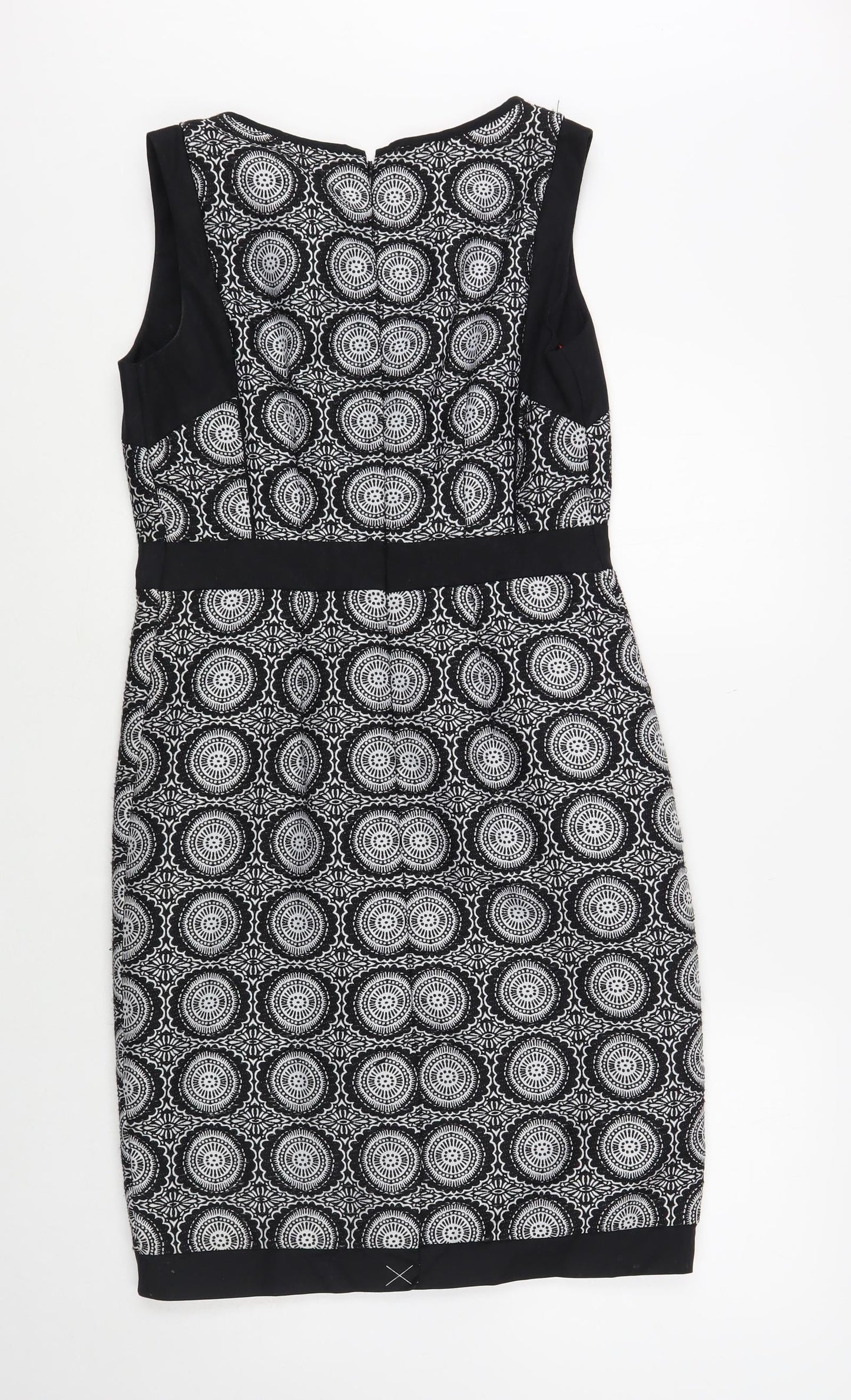 NEXT Womens Black Geometric Polyester Pencil Dress Size 10 V-Neck Zip