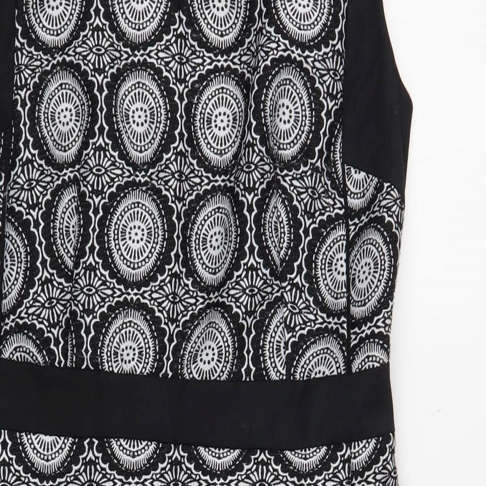 NEXT Womens Black Geometric Polyester Pencil Dress Size 10 V-Neck Zip