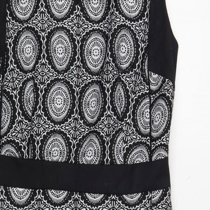 NEXT Womens Black Geometric Polyester Pencil Dress Size 10 V-Neck Zip