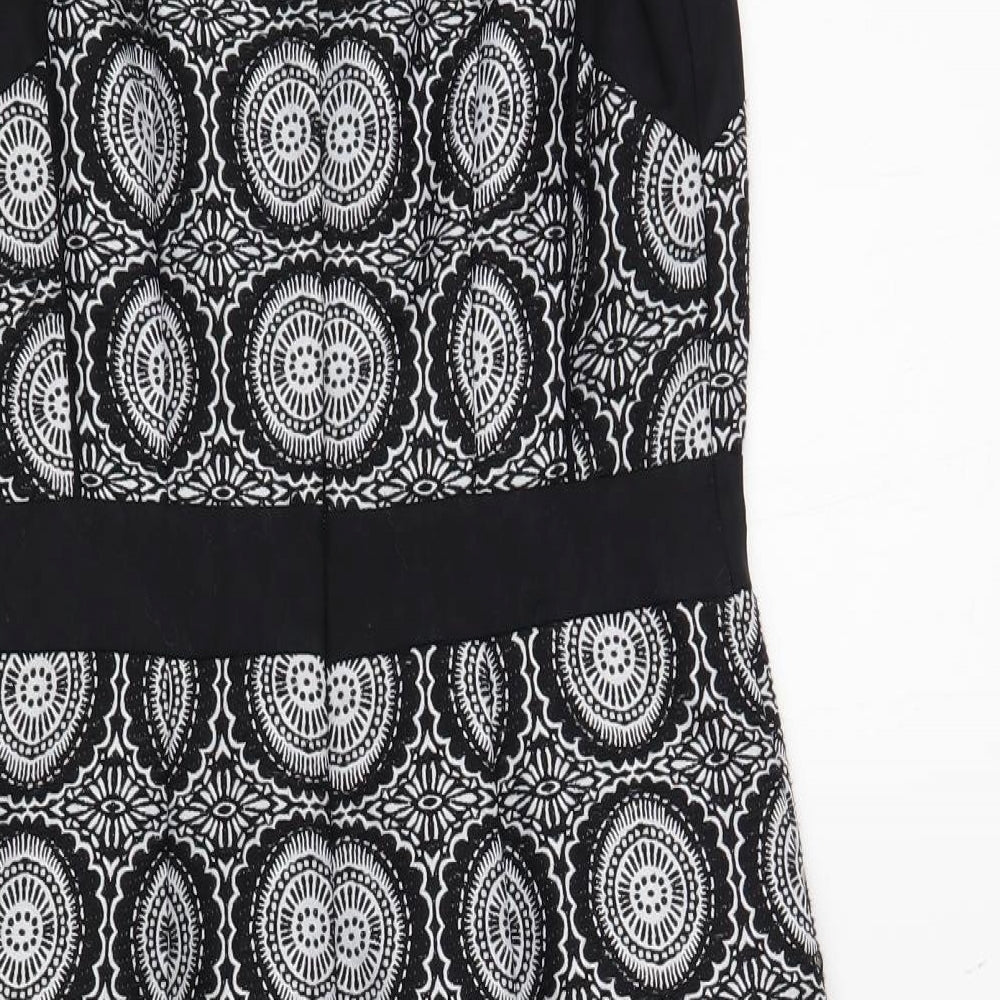 NEXT Womens Black Geometric Polyester Pencil Dress Size 10 V-Neck Zip