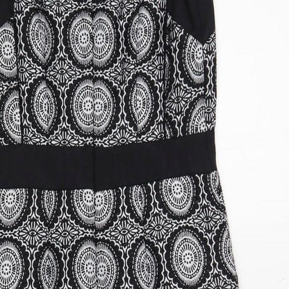 NEXT Womens Black Geometric Polyester Pencil Dress Size 10 V-Neck Zip