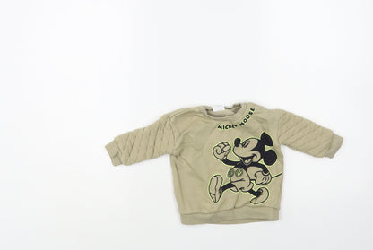 F&F Baby Green Cotton Pullover Jumper Size 3-6 Months Snap - Mickey Mouse