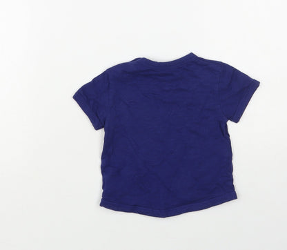 Mini Club Baby Blue Cotton Pullover T-Shirt Size 3-6 Months Crew Neck Snap - Lion
