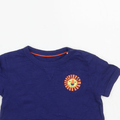 Mini Club Baby Blue Cotton Pullover T-Shirt Size 3-6 Months Crew Neck Snap - Lion