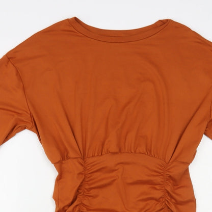 SheIn Womens Brown Polyester Mini Size S Crew Neck Pullover