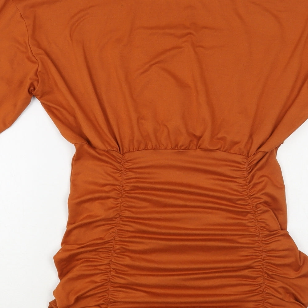 SheIn Womens Brown Polyester Mini Size S Crew Neck Pullover