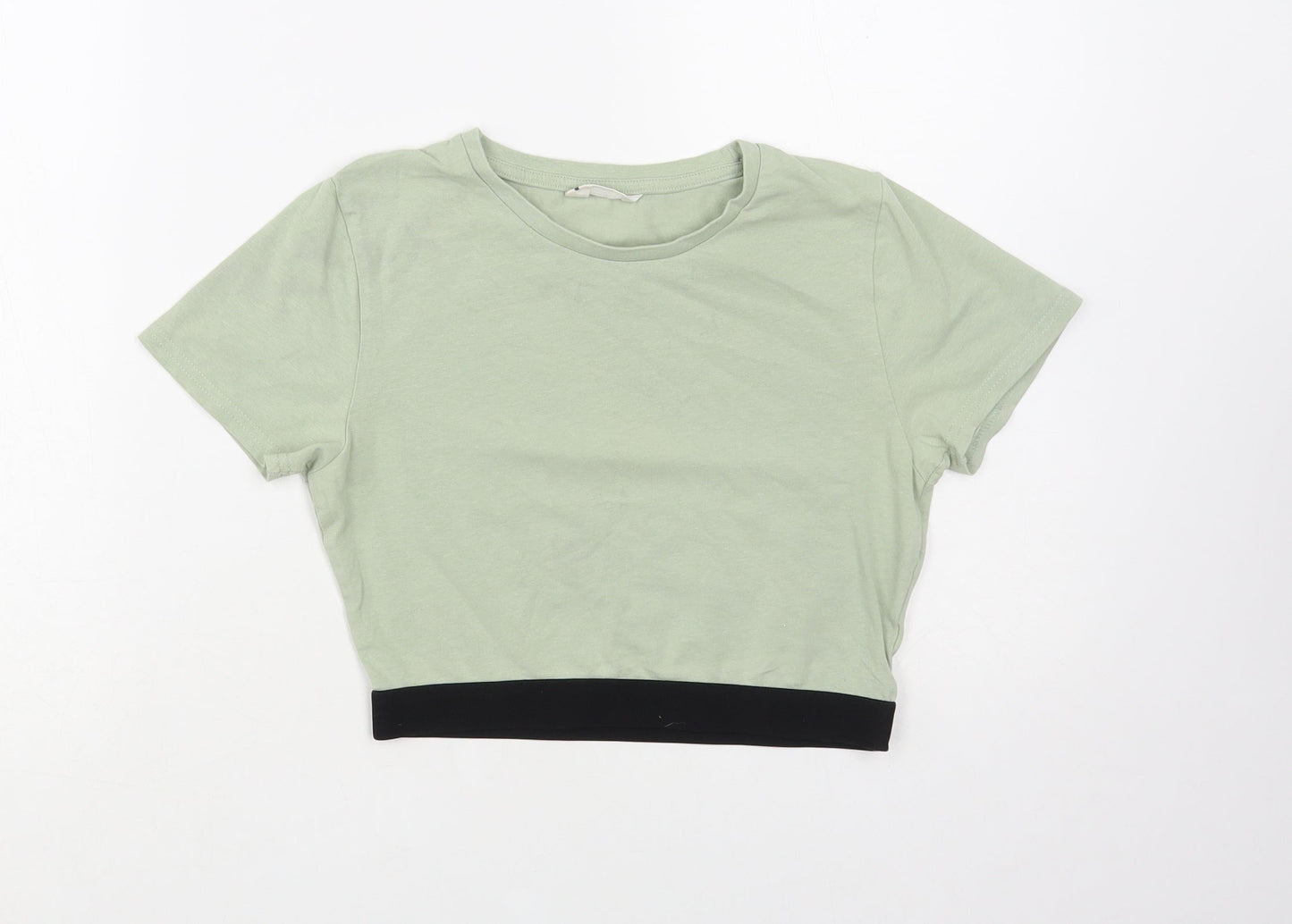 Candy Couture Girls Green Cotton Cropped T-Shirt Size 15 Years Crew Neck Pullover - Elastic Band