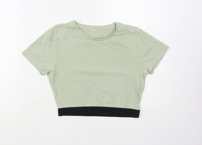 Candy Couture Girls Green Cotton Cropped T-Shirt Size 15 Years Crew Neck Pullover - Elastic Band