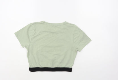 Candy Couture Girls Green Cotton Cropped T-Shirt Size 15 Years Crew Neck Pullover - Elastic Band