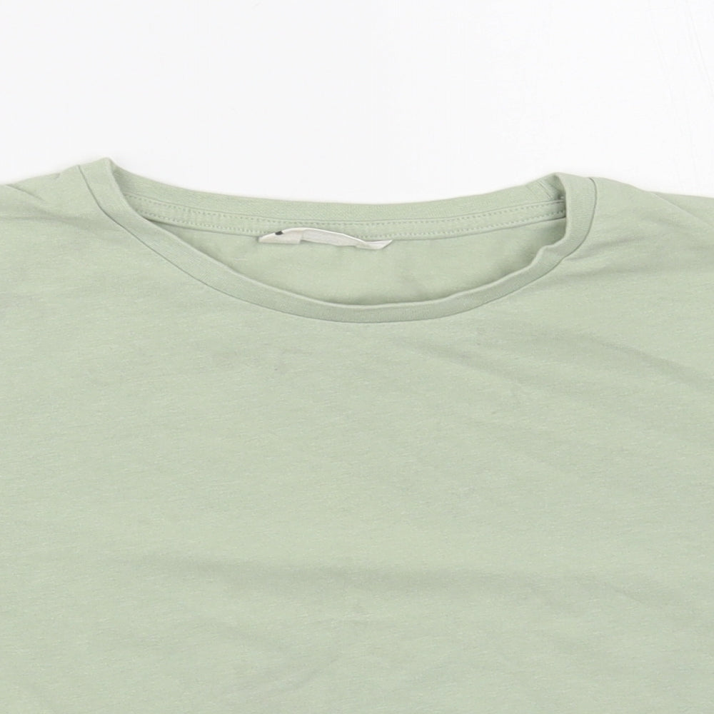 Candy Couture Girls Green Cotton Cropped T-Shirt Size 15 Years Crew Neck Pullover - Elastic Band