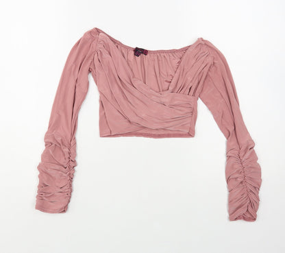 Womens UK Size 12 Missi Pink Cropped Blouse
