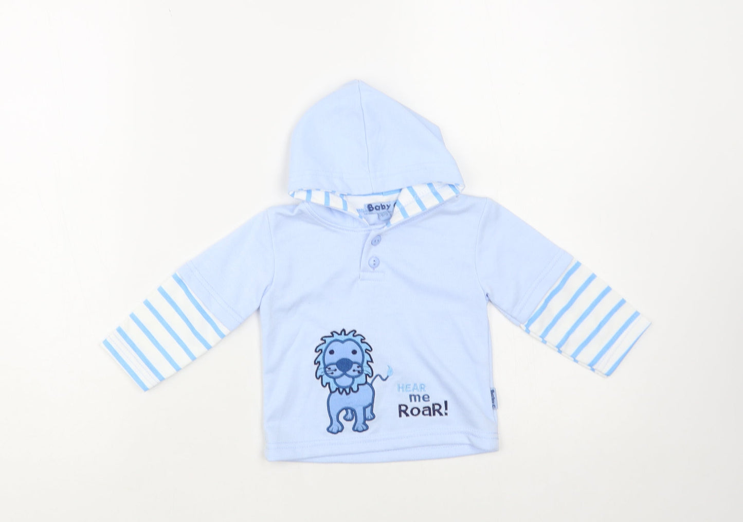 Baby C Baby Blue Striped Cotton Pullover Jumper Size 6-9 Months Button - Lion