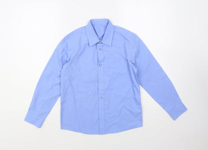 Dunnes Stores Boys Blue Polyester Basic Button-Up Size 9-10 Years Collared Button