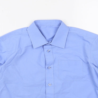 Dunnes Stores Boys Blue Polyester Basic Button-Up Size 9-10 Years Collared Button