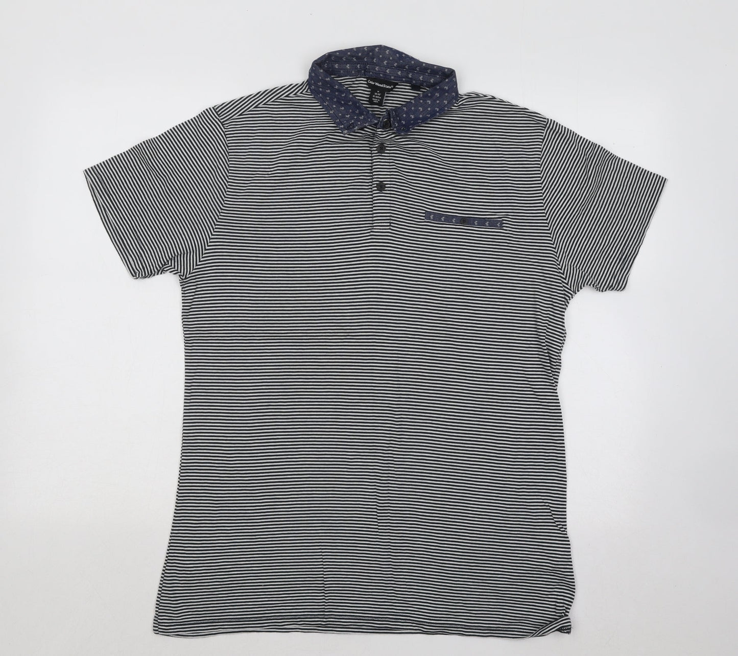 Cedar Wood State Mens Blue Striped Cotton Polo Size M Collared Button