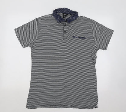 Cedar Wood State Mens Blue Striped Cotton Polo Size M Collared Button