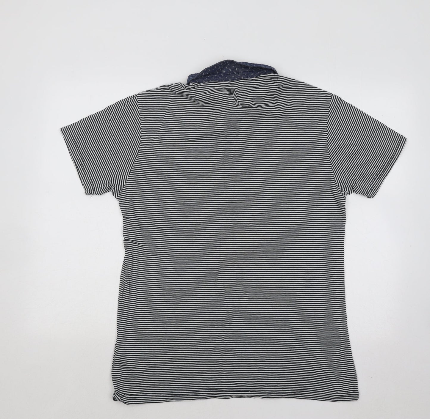 Cedar Wood State Mens Blue Striped Cotton Polo Size M Collared Button