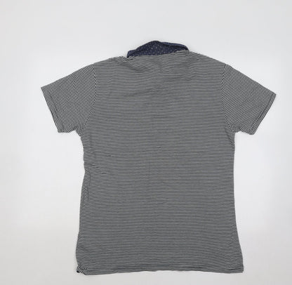 Cedar Wood State Mens Blue Striped Cotton Polo Size M Collared Button