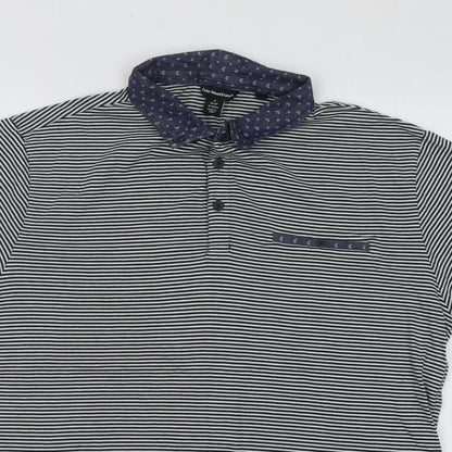 Cedar Wood State Mens Blue Striped Cotton Polo Size M Collared Button