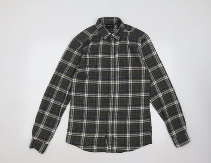 Mens UK Size S ONLY & SONS Green  Button-Up Long Sleeve Casual Shirt