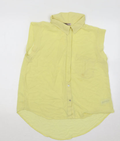 Love 21 Womens Yellow Polyester Basic Blouse Size S Collared