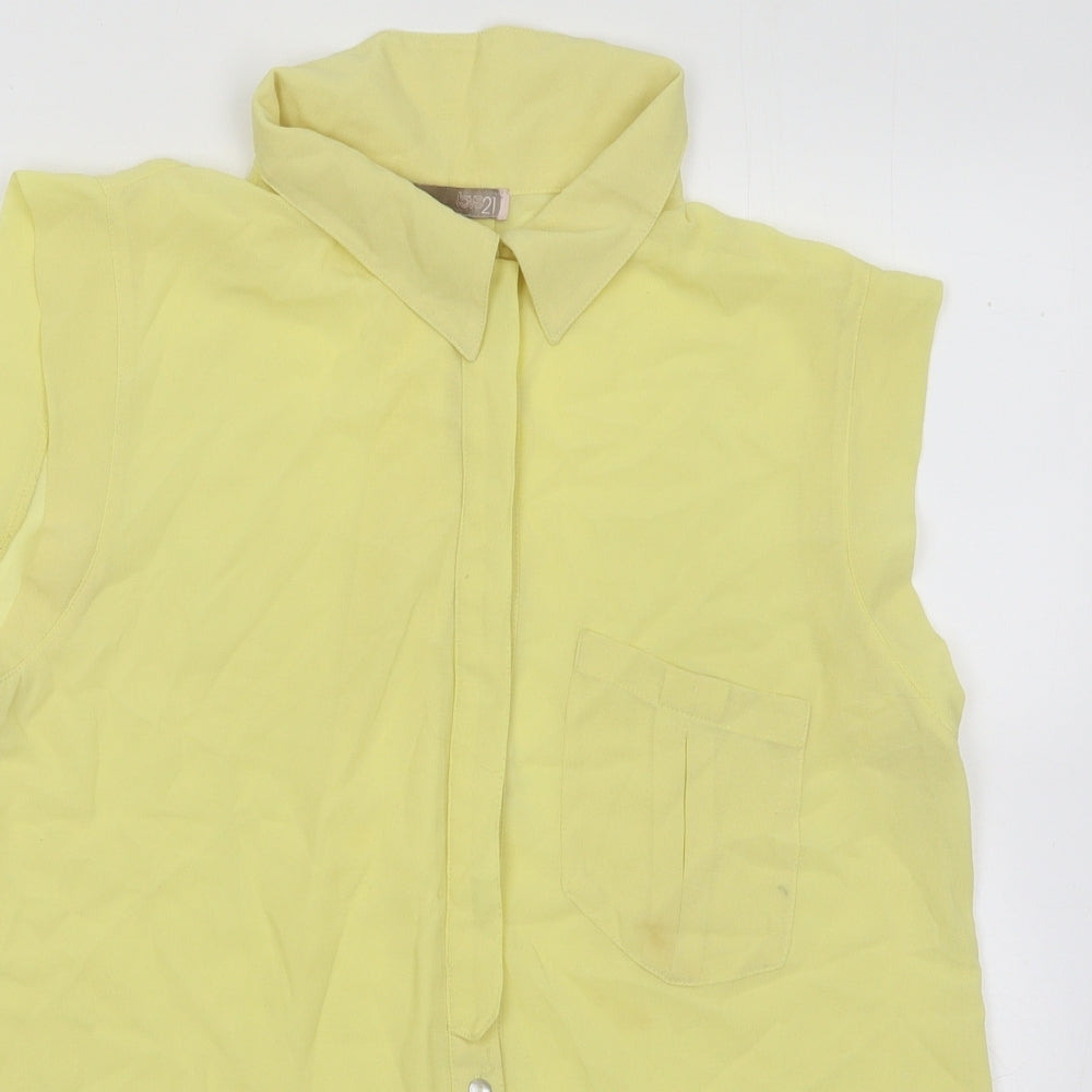 Love 21 Womens Yellow Polyester Basic Blouse Size S Collared